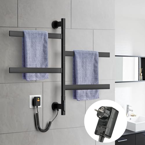 ZOYI 180°Drehung Bad handtuchtrockner elektrisch, handtuchwärmer elektrisch, badheizkörp erelektrisch, handtuchhalter elektrisch, 220v (Schwarz-A)