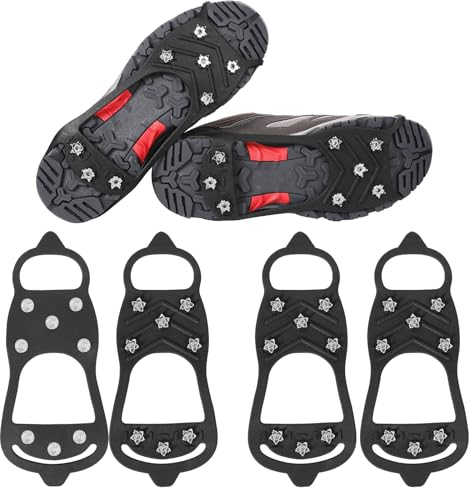 2 Paar Spikes Steigeisen, Steigeisen für Wanderschuhe Eisstollen Schuhspikes mit 8 Stahlstollen Traktionsstollen Greifer Spikes für Stiefel Klettern auf EIS Schnee (Mittlere Größe)