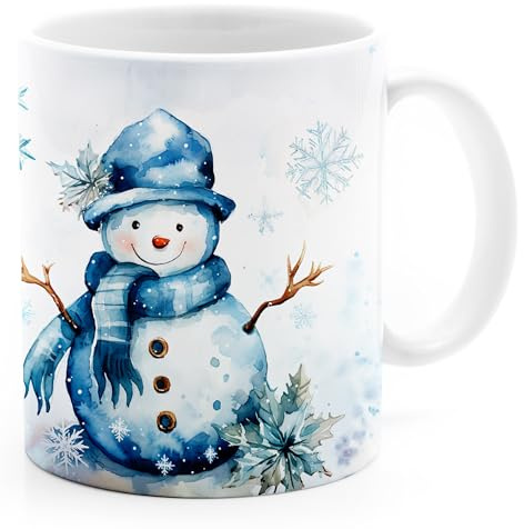 MoonWorks® Tasse Weihnachten Wintertasse Weihnachtstasse XMAS Schneemann Wichtel Aquarell Weiss standard