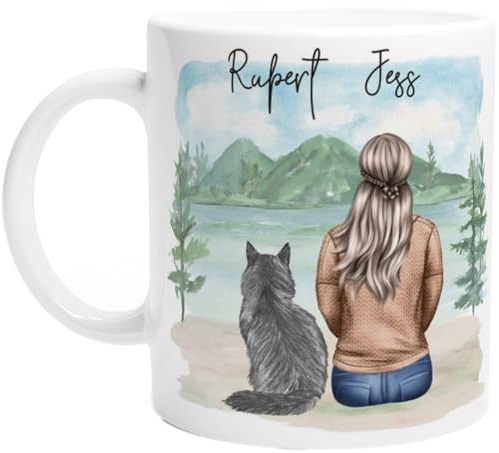 Engravables Cozy Custom Printed Mug – Personalised Gift for Dog Lovers – Cute, Funny & Heartfelt Designs – Multiple Sizes & Styles Available (11oz Ceramic Mug, Woman and Cat)