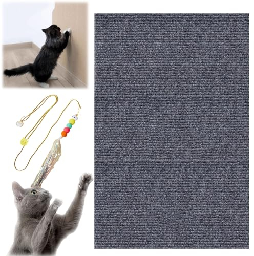 HOPASRISEE Katzen Kratzmatte Selbstklebend, Kratzmatte Selbstklebend, Cat Scratching Mat, DIY Climbing Cat Scratcher, Trimmable Self-Adhesive Cat Scratching Post (30CM X 100CM,Gray)
