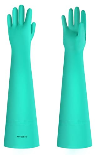 AUTSEEYS Aquarium Gloves for Fish Tank Maintenance,Shoulder Length Waterproof Long Rubber Hands Protector for Fish Aquarium Water Change Cleaner Dog Cat Bath and Kitchen,Large