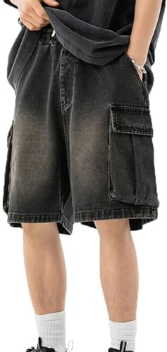 FYHTC Y2k Jorts Uomo Baggy Denim Shorts Estate Loose Fit Skater Baggy Jeans Shorts Hip Hop Grunge Shorts Jorts Y2k Streetwear(Black,XX-Large)
