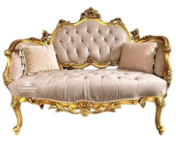 CasAmin Home & Living Divano lounge stile barocco francese in velluto beige stile fiaba reale Love Seat in look moderno come decorazione per la casa, regalo di inaugurazione della casa