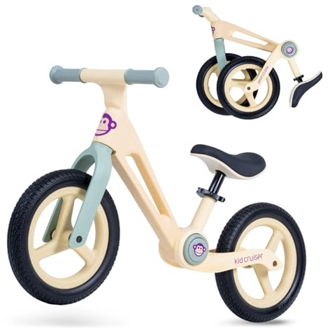 Kidcruiser Compact Laufrad ab 2 Jahre [2 bis 5 Jahren] klappbar & federleicht, verstellbare ergonomischer Sitz & pannensichere 12 Zoll Räder - Balance Bike für Jungen & Mädchen - Pastellgelb