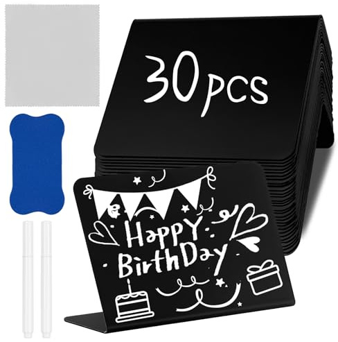 30Stks Mini Kreidetafeln, 100x75mm Tischnummern Display Kleine Tafel, Schwarze Tafel Schilder mit Schwammradierer Putzlappen 2 Stifte, Speiseetiketten Menütafel für Partys Hochzeiten Buffet