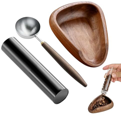 Taza medidora de granos de café, cuchara dosificadora de madera para granos de café, herramienta ergonómica para preparar granos de café, con pulverizador integrado, para café, restaurante, y área