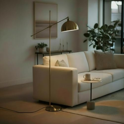 bamyum Gorkiede Stehleuchte Metall, Stehlampe Wohnzimmer, Moderne Stehleuchte für Schlafzimmer, Kinderzimmer mit E27 Fassung, 30 cm Breit, Verstellbarer Lampenschirm, Kupferfarbe