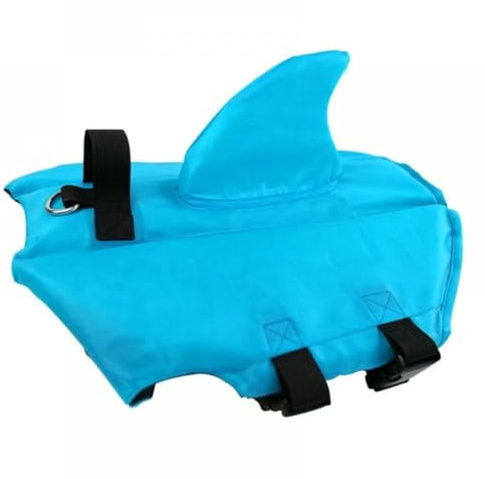 Hundeschwimmweste, Hai-Hundeschwimmwesten mit Rettungsgriff für kleine, mittelgroße und große Hunde, Haustier-Sicherheits-Badeanzug für Schwimmbad, Strand, Bootfahren (Blau, S)
