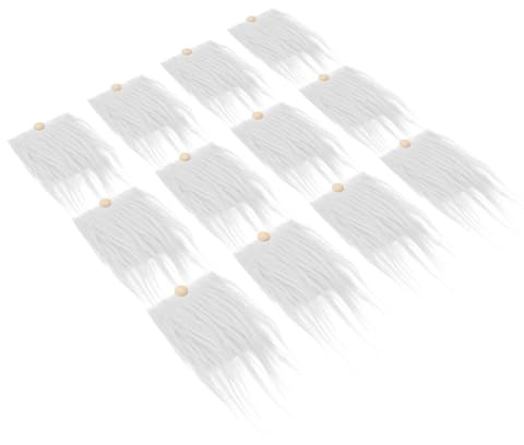 FONDOTIN Set 12 Pezzi Barba Sintetica per Gnomi Fai da Te, Decorazione Barba Finta Bianca per Artigianato, Accessori per Bambole Creative e Feste Natalizie