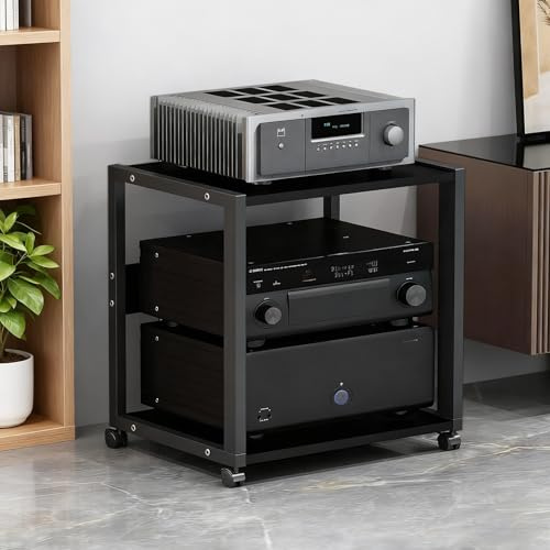 NEHCFO 2 Livelli Armadio Audio HiFi Rack con Ruote, Rack HiFi Aperto Multifunzione per Soggiorno Ufficio