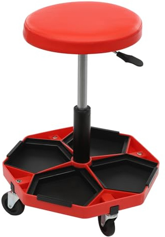 Deurqund Tabouret d'atelier avec roulettes, hauteur réglable de 45 à 58 cm, tabouret d'atelier rotatif avec plateau à outils, charge maximale de 150 kg, pour garage, atelier de voiture et bureau