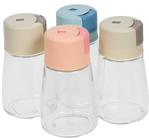 JECOMPRIS Set 4 Contenitori per Condimenti a Pressione, Barattoli Conici in Vetro per Sale e Spezie, Dosatore Preciso per Cucina, Barbecue e Campeggio, Pratico Distributore Colore Casuale