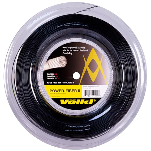 VOLKL Power Fiber II Tennisschlägersaite, Power & Spin, Schock- und Vibrationsreduzierung (Schwarz, 17, Rolle)
