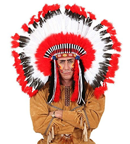 NET TOYS Indianer Kopfschmuck Häuptling Federschmuck Federhaube Feder Perücke Squaw Haarschmuck Western Mottoparty Kostüm Zubehör Accessoire Schmuck