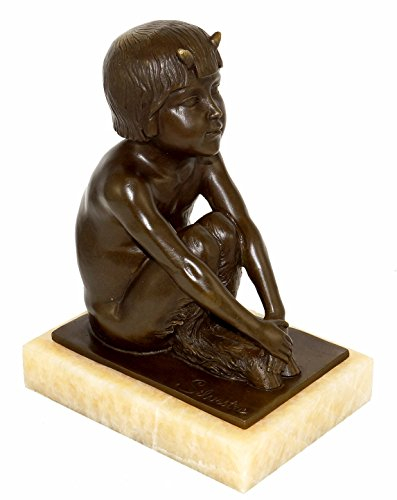 Kunst & Ambiente - Art Déco Skulptur - Un faune Assis (1930) - Satyr/Faun/Teufel - Kinderbonzestatue - Satansbraten - Paul Silvestre signiert - Figuren online kaufen - Wohndeko für Innen