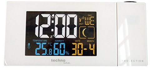 Technoline WT 537 Projektionswecker WT537 Funkwecker mit Projektion, sowie Temperatur - und Luftfeuchteanzeige, weiß, 16.5 x 5.6 x 7.5 cm