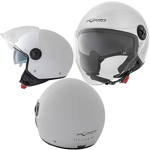Casque Moto Scooter Jet Double Visiere Pare-Soleil ECE 22 Blanc S