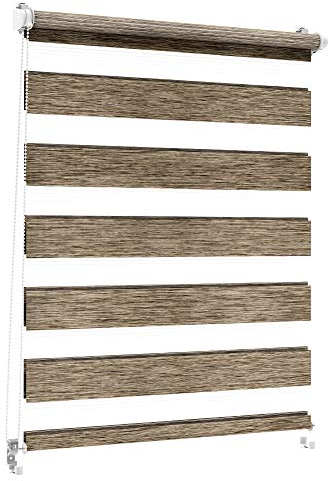 Sonnenschutz-HH - Doppelrollo Klemmfix ohne bohren Duo-Rollo Kettenzugrollo Seitenzugrollo AUSSENMAß Breite 90 x 215 cm Höhe - Leinen-Struktur braun