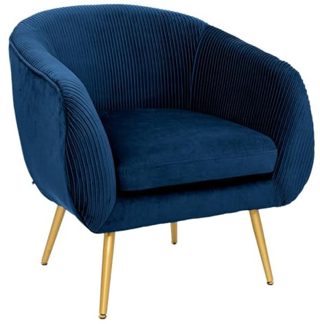 Atmosphera - Fauteuil Solaro Bleu en Velours plissé