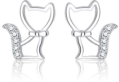 Ms.Swan Boucles d'oreilles en argent sterling 925 avec zircone - Hello Kitty Chat, Renard - Pour femmes, filles et enfants