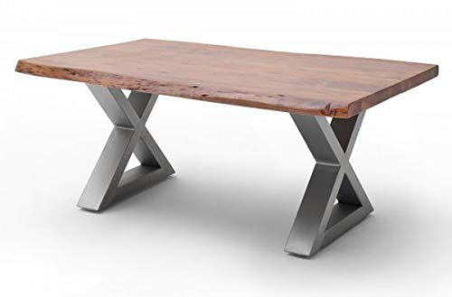 PEGANE Table Basse en Bois d'acacia Massif Noyer/Acier Inoxydable - L.110 x H.45 x P.70 cm