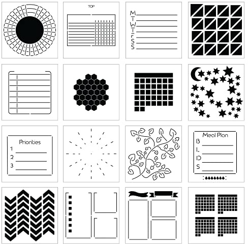 Tragbare Planer-Schablonen – 16 kleine, quadratische Tagebuch-Schablonen mit Vorlagen für Gewohnheitstracker, Kalender, Checklisten, Mahlzeitenpläne – Journaling-Zubehör-Set und Planer-Zubehör für