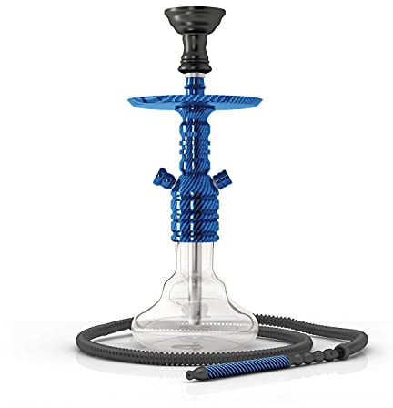 RMAN Juego de cachimba Hookah de aluminio, 38 cm, pequeño, paquete completo, incluye manguera, boquilla de carbón, accesorios de acero inoxidable, tubo de inmersión (azul)
