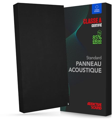 Addictive Sound Panneau Acoustique Standard 100x50x6 cm, Noir | Classe B, laine acoustique ~50 kg/m³, fabriqué dans l'UE, kit mur/plafond inclus, 4,5 kg