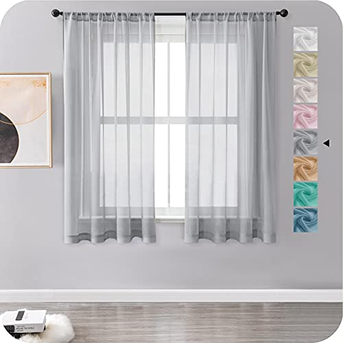 MRTREES Stores Gardine Grau Wohnzimmer Gardinen modern Schlaufenschal 2er Set 122×140cm (H×B) Vorhänge Leinenoptik halbtransparent Schals Vorhang kurz