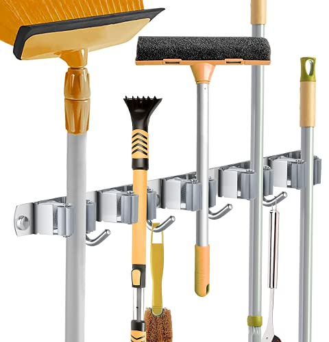 KYDIFS Besenhalterung Wand, Wandhalterung, Edelstahl Gerätehalter, Besen Mop Halter für Küche Badezimmer Garten Multifunktionen（ 5 Halter ）