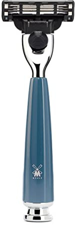 MÜHLE 3-Klingen-Rasierer - Rytmo Serie - kompatibel mit Gillette-Klingen, Griff aus Edelharz/Metall, petrol/verchromt