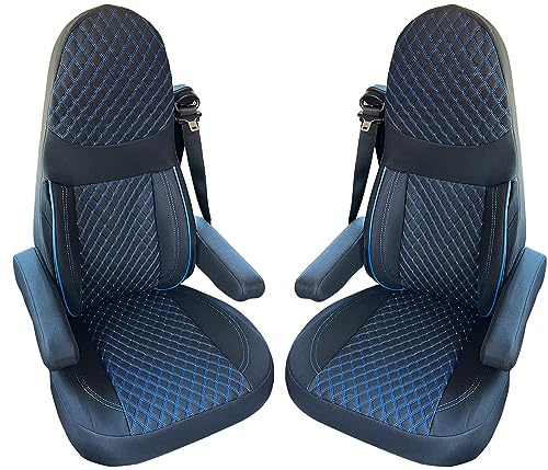 BREMER SITZBEZÜGE Wohnmobil Schonbezüge für Aguti GIS Liner und Milan Sitze | 2er Schonbezug Set inkl. Armlehnen-Bezüge in Schwarz/Blaue Naht | GT406