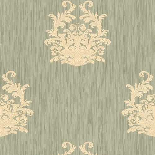 Profhome Papier peint ornements 958612-GU papier peint intissé (TNT) vert or 0,70 m x 10,05 m / 7,035 m2