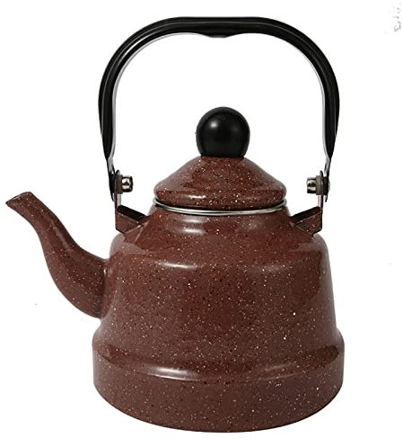 Hengqiyuan Wasserkessel Emaillierter 1. 1L Vintage Emaille Wasserkocher Teekessel Teekanne Kaffeekanne Emaillekessel mit Hitzebeständig Griff für Küche Zuhause Café Camping Gasherd,Braun