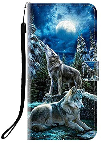 Sunrive Kompatibel mit Nokia G22 Hülle,Magnetisch Schaltfläche Ledertasche Schutzhülle Etui Leder Case Handyhülle Tasche Schalen Lederhülle MEHRWEG(Q Wolf 1)