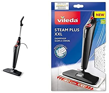 Vileda Steam Mop Steam Plus XXL & XXL 2 Panni Ricambio Bianchi, piastra larga 40 cm, Tessuto in microfibra progettato