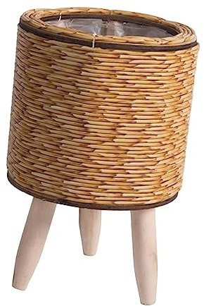Ronyme Cesta tejida para planta con patas Cesta Maceta Maceta Rústica Cesta de mimbre Maceta para balcón Bar Apartamento Decoraciones de salón, Cilindro Marrón Claro