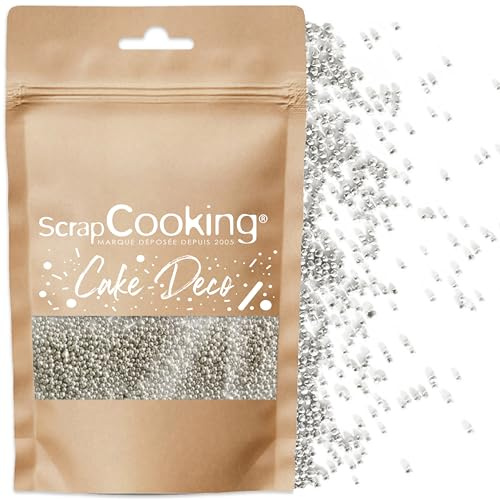 ScrapCooking - Pot de Décors Sucrés Mini-Billes Argentées 80g - Sprinkles Pâtisserie Comestibles - Billes en Sucre Argent - Décoration Desserts, Gâteaux, Cupcakes - Noël, Anniversaire - 7458