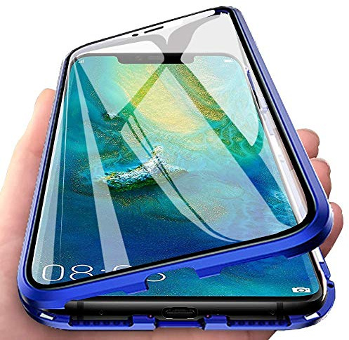 Funda Compatible con HONOR Magic 5 Lite, Adsorción Magnética Case 360 Grados Protector de Pantalla, Integrado Lente de cámara Protector Transparente Vidrio Templado Carcasa Metal Bumper Case,Azul