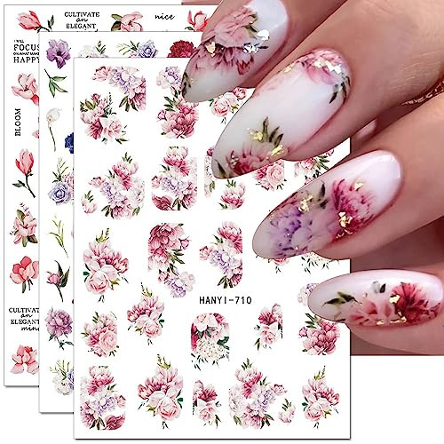 Dornail 8-Blätter 3D Blume Nagelsticker - Frühling Sommer Bunte Blumen Nagelsticker Selbstklebend Blühende Blumen Laub Nagel Stickers für Frauen Nagelaufkleber Nageldesign Nail Art