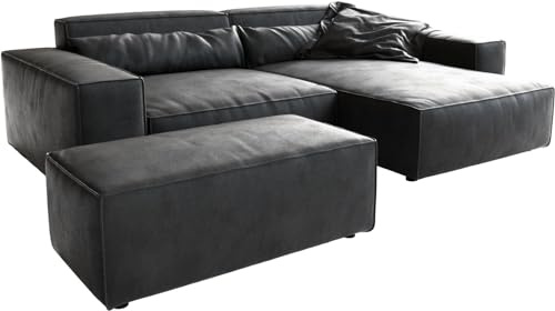 Eckcouch Sirpio XL Lederimitat Vintage Anthrazit 270x170 Recamiere variabel | Hocker