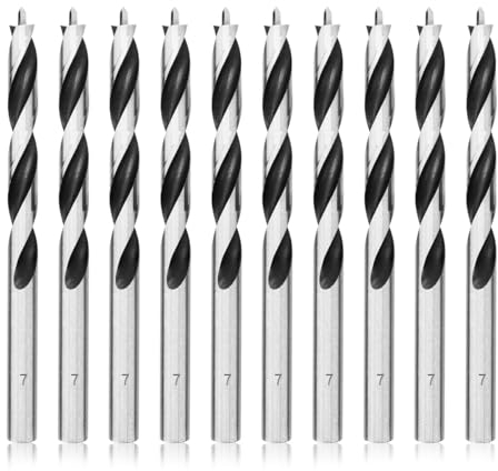 Meccion Holzbohrer 7mm 10Pcs Holzschlangenbohrer Brad Point Holzspiralbohrer Professional Holzbearbeitungbohrer