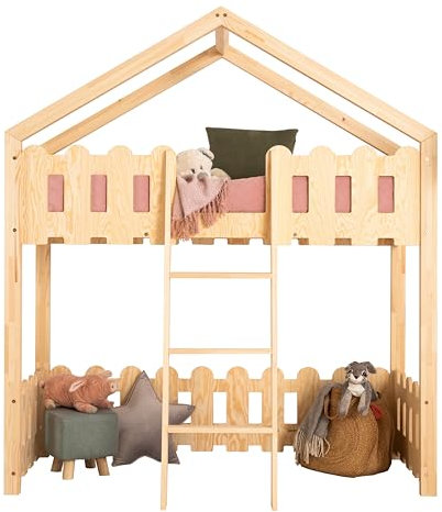 ADEKO Etagenbett KAIKO PA 80x160 aus Holz Mezzanine Kinderbett Kinderzimmermöbel, Bett mit Lattenrost, Verschiedene Varianten