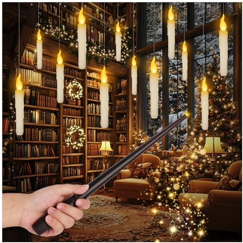 Tiazhan Velas Flotantes con Varita, 12 piezas Vela Flotante con a Distancia, Velas Led Sin Llama Funcionan con Pilas, para Interior Exterior Navidad Halloween Hogar Fiesta Decoración (Blanco Cálido)