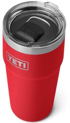 YETI Rambler 20 oz (591 ml) Stackable Cup with Removable Magslider Lid, Stainless Steel Vacuum Insulated Coffee Cup, Rescue Red