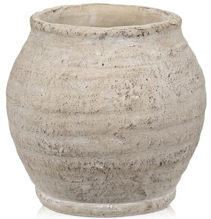 Arborus Vaso rustico per fiori da 15 cm, piccolo vaso beige in cemento con apertura da 11,9 cm, vintage, per piante secche, soggiorno, tavolo, ingresso, bagno, mensola, decorazione per la casa