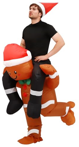 saerryor Costume da uomo di pan di zenzero gonfiabile di Natale, cosplay, omino di pan di zenzero, cavalcare sul vestito per Natale, carnevale, Halloween, feste, puntello per adulti