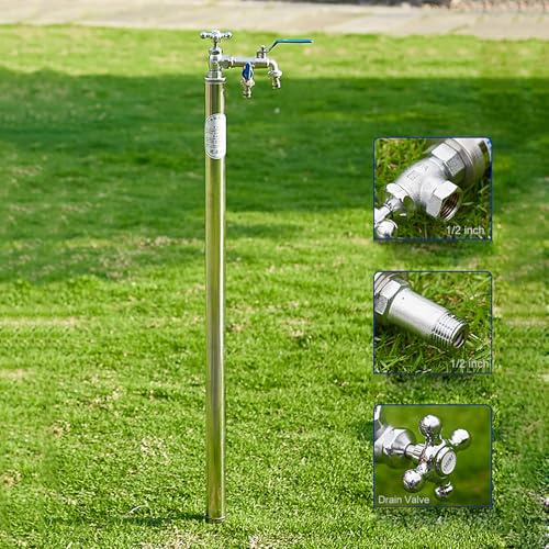 Garten Wasserhahn Säule Wassersäule Garten mit Wasserhahn Frostsicher Wasserzapfsäule 1/2 Zoll Doppelwasserhahn(80cm/31.5in)