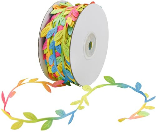 Bacucine 32 Yards Leaf Ribbon Artificial Vines Colorful Leaf Trim Ribbon for Gift Wrapping Garland Wreath Accessory Wedding Christmas Decor